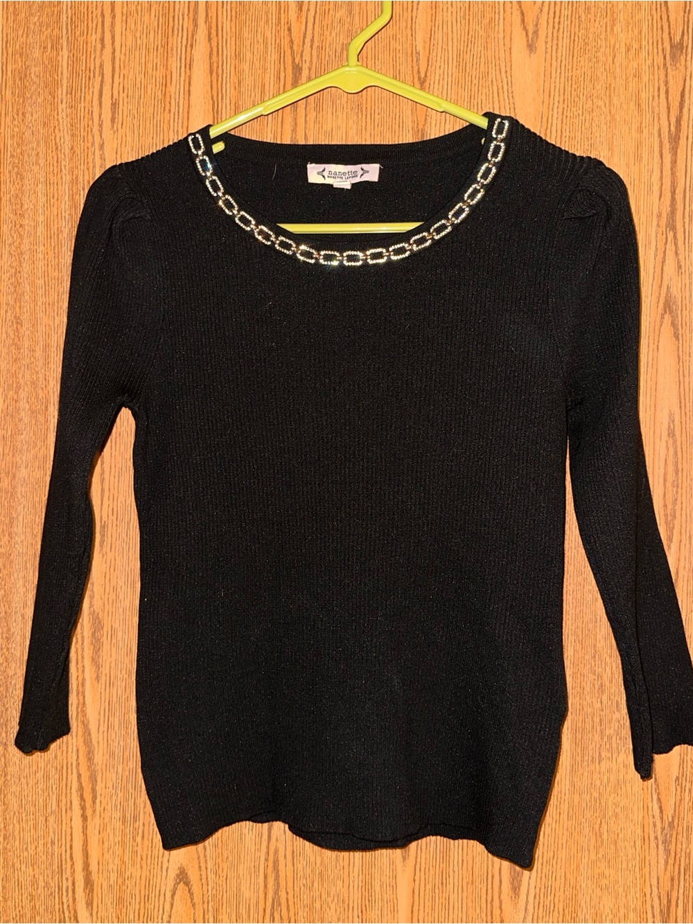 Nanette Lepore Black Crew Neck Sweater with Chain Detail